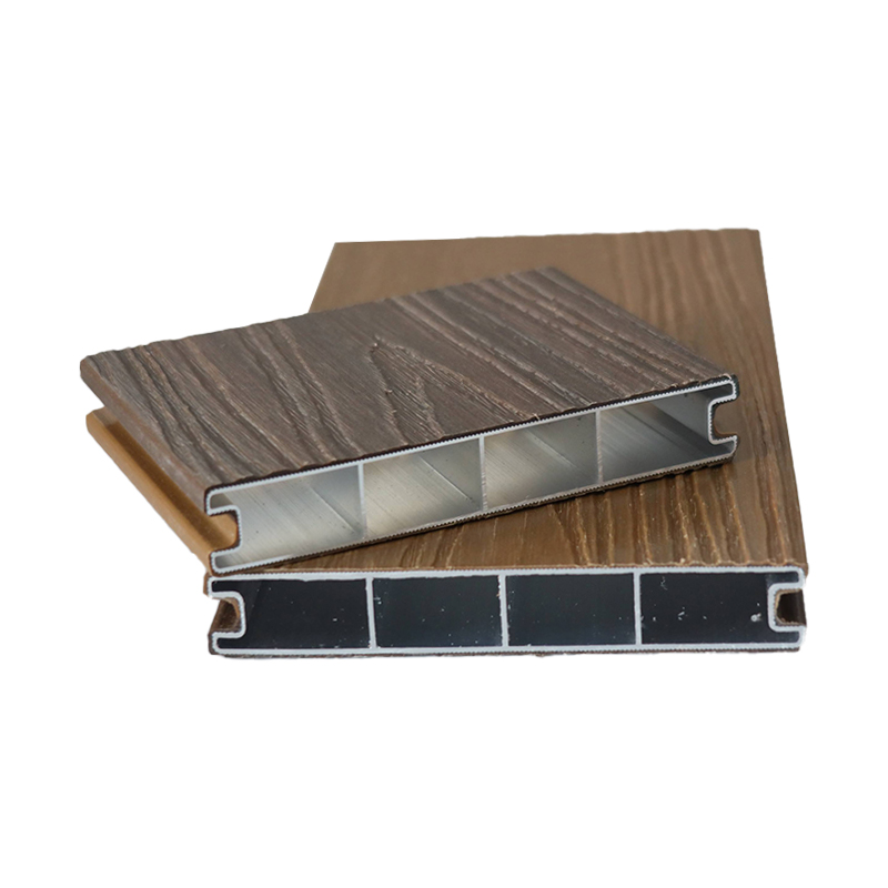 SRL-AL 138*23mm tahan api, kalis air WPC Decking dengan aluminium yang dilucutkan bersama
