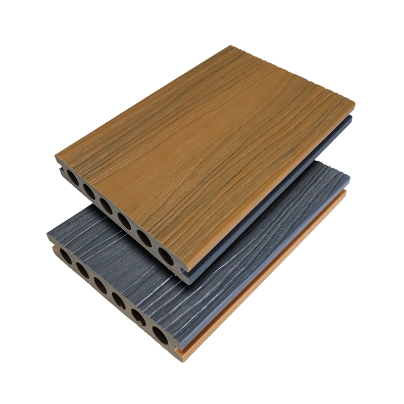 SRL-138*23mm WPC Composite 3D Deep Embossing Co-Extrusion Round Round Hollow Sliver Grey Decking Flooring